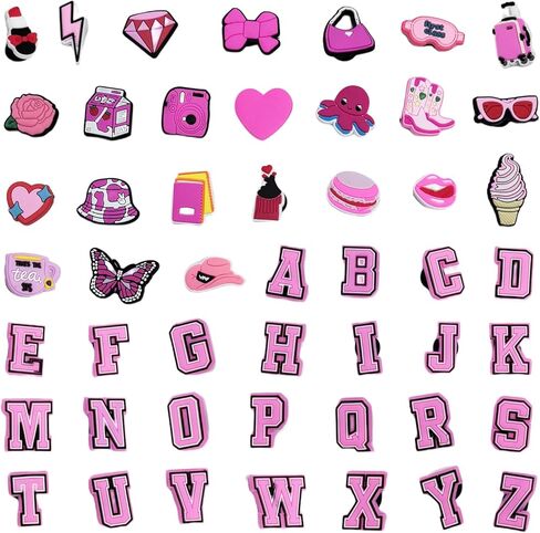 48 PCS Shoe Charms for Girls Boys Women Men Teens, Decorative Charms for Sandals, Party Favors, 0.47" Button Diameter (Pink 48pcs) in Saudi Arabia