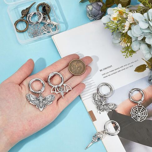 10 Pcs 5 Styles Halloween Alloy Punk Shoe Charms: Moth, Bat, Spider Webs, Skeleton Shape with Spring O Ring for Dress up Ball Shoe Decor Cosplay in Saudi Arabia