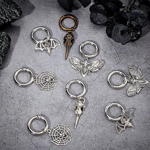 10 Pcs 5 Styles Halloween Alloy Punk Shoe Charms: Moth, Bat, Spider Webs, Skeleton Shape with Spring O Ring for Dress up Ball Shoe Decor Cosplay in Saudi Arabia