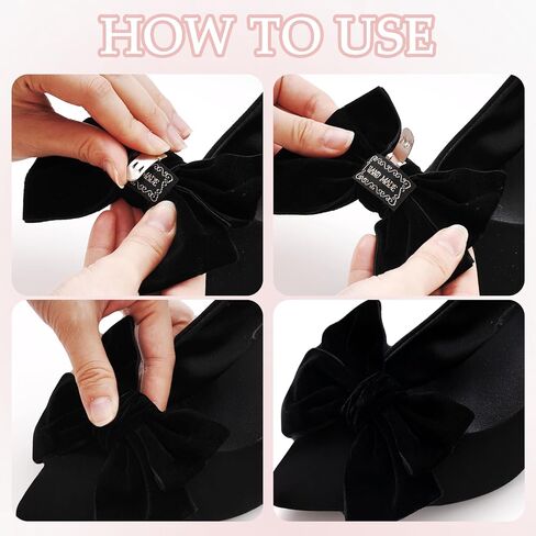 2 Pcs Bow Shoe Clips Velvet Bow Shoe Clips Decorative Shoe Clips for Women Wedding Party Shoe Charms Decoration Wedding Gift (Black) in Saudi Arabia
