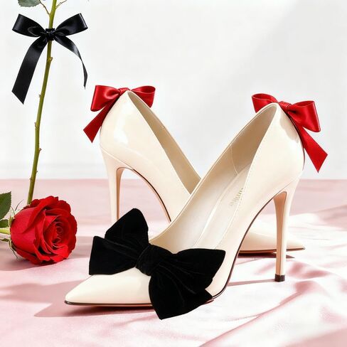 2 Pcs Bow Shoe Clips Velvet Bow Shoe Clips Decorative Shoe Clips for Women Wedding Party Shoe Charms Decoration Wedding Gift (Black) in Saudi Arabia