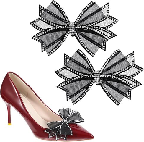 2 Pcs Rhinestone Shoe Bows Clips for Women, Black Bow Decorative Shoe Clip, Buckle Detachable Rhinestone Jewelry Ornaments Shoes Clips for Women Heels, Bridal Wedding Party Prom Shoes Clip Decorations Accessories in Saudi Arabia
