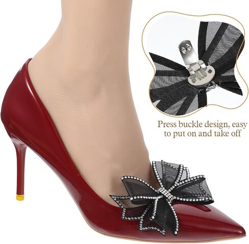 2 Pcs Rhinestone Shoe Bows Clips for Women, Black Bow Decorative Shoe Clip, Buckle Detachable Rhinestone Jewelry Ornaments Shoes Clips for Women Heels, Bridal Wedding Party Prom Shoes Clip Decorations Accessories in Saudi Arabia
