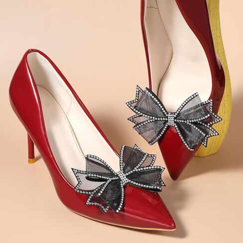 2 Pcs Rhinestone Shoe Bows Clips for Women, Black Bow Decorative Shoe Clip, Buckle Detachable Rhinestone Jewelry Ornaments Shoes Clips for Women Heels, Bridal Wedding Party Prom Shoes Clip Decorations Accessories in Saudi Arabia