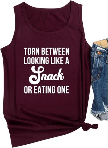 Torn Between Looking Like A Snack Or Eating One Shirt Workout Fitness Tank Tops Women Funny Running Workout Gym Tops in Saudi Arabia