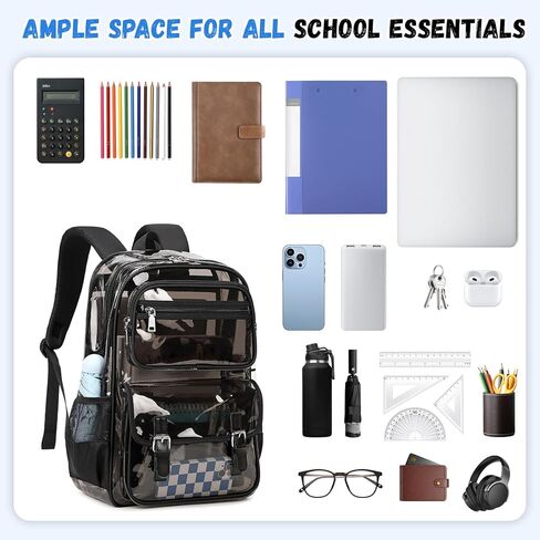 Large Clear Backpack Transparent Heavy Duty School PVC Bookbag See Through Bag Boys and Girls for College Work Travel Security, Semi Black in Saudi Arabia