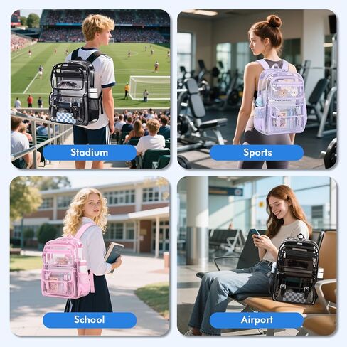 Large Clear Backpack Transparent Heavy Duty School PVC Bookbag See Through Bag Boys and Girls for College Work Travel Security, Semi Black in Saudi Arabia