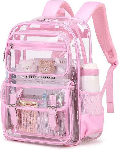 Large Clear Backpack Transparent Heavy Duty School PVC Bookbag See Through Bag Boys and Girls for College Work Travel Security, Semi Black in Saudi Arabia