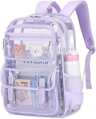 Large Clear Backpack Transparent Heavy Duty School PVC Bookbag See Through Bag Boys and Girls for College Work Travel Security, Semi Black in Saudi Arabia