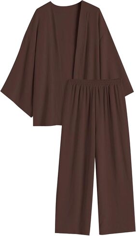 ZAFUL Women 2 Piece Tracksuits Outfits Loungewear Sets Solid Linen Loose Cardigan Suits And Wide Leg Pants Casual Suits in Saudi Arabia