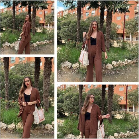 ZAFUL Women 2 Piece Tracksuits Outfits Loungewear Sets Solid Linen Loose Cardigan Suits And Wide Leg Pants Casual Suits in Saudi Arabia