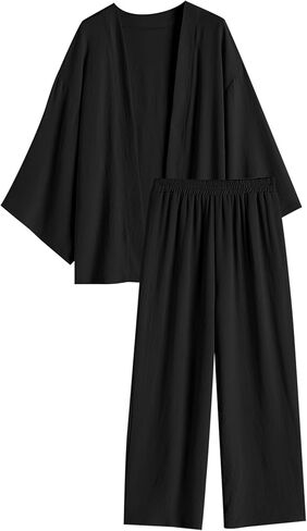 ZAFUL Women 2 Piece Tracksuits Outfits Loungewear Sets Solid Linen Loose Cardigan Suits And Wide Leg Pants Casual Suits in Saudi Arabia