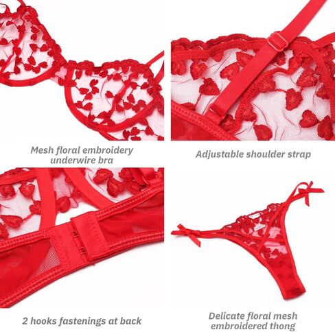 Women's Sexy Xmas Lingerie Floral Lace See-Through Mesh Babydoll Underwear 2 Piece V Neck Underwired Bra Panty in Saudi Arabia