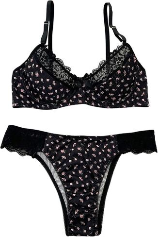OYOANGLE Women's 2 Piece Lingerie Set Floral Lace Trim Underwire Bra and Panty Underwear Sets in Saudi Arabia
