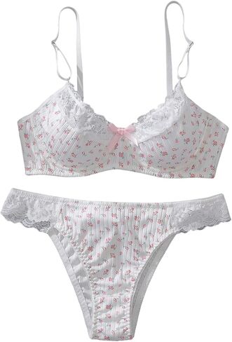 OYOANGLE Women's 2 Piece Lingerie Set Floral Lace Trim Underwire Bra and Panty Underwear Sets in Saudi Arabia
