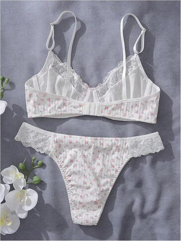 OYOANGLE Women's 2 Piece Lingerie Set Floral Lace Trim Underwire Bra and Panty Underwear Sets in Saudi Arabia