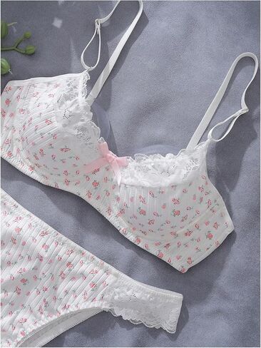 OYOANGLE Women's 2 Piece Lingerie Set Floral Lace Trim Underwire Bra and Panty Underwear Sets in Saudi Arabia