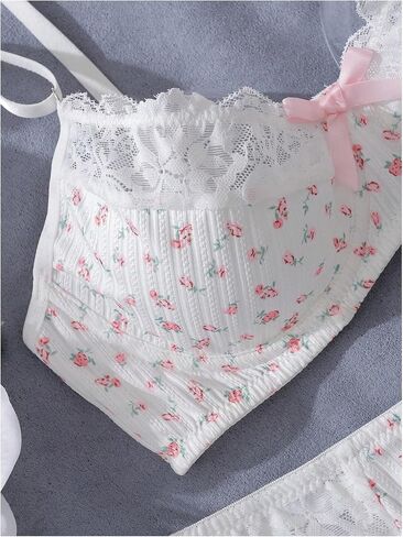 OYOANGLE Women's 2 Piece Lingerie Set Floral Lace Trim Underwire Bra and Panty Underwear Sets in Saudi Arabia