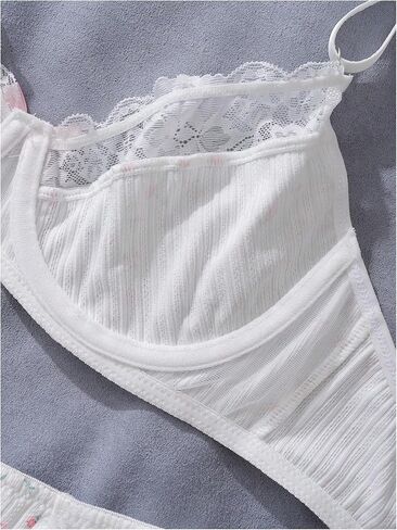 OYOANGLE Women's 2 Piece Lingerie Set Floral Lace Trim Underwire Bra and Panty Underwear Sets in Saudi Arabia