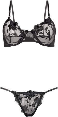 Women's Lingerie Set Sexy Naughty Babydoll Underwired Bra and Strappy Panty Set Push Up Floral Lace Underwear in Saudi Arabia