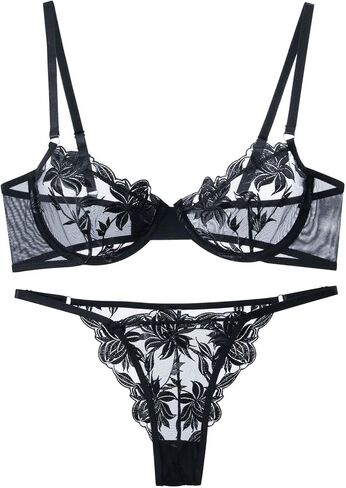Women's Lingerie Set Sexy Naughty Babydoll Underwired Bra and Strappy Panty Set Push Up Floral Lace Underwear in Saudi Arabia