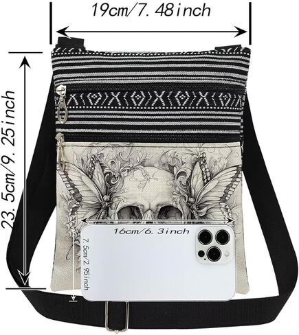 Halloween Gifts for Women Skull Messenger Bag Adjustable Strap Crossbody Pouch Zipper Present in Saudi Arabia
