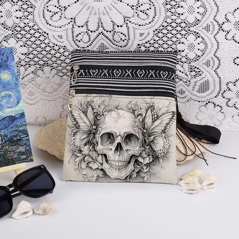 Halloween Gifts for Women Skull Messenger Bag Adjustable Strap Crossbody Pouch Zipper Present in Saudi Arabia