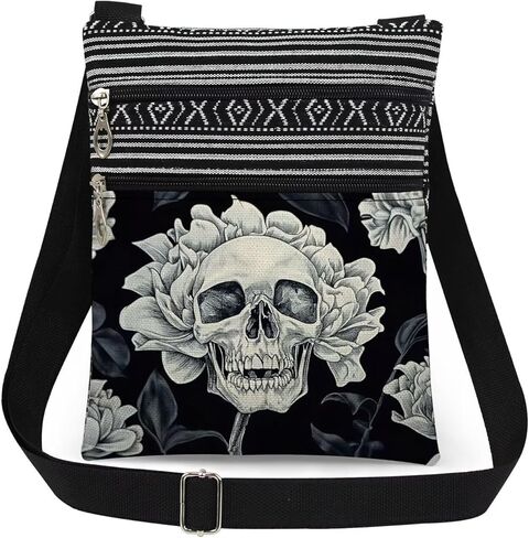 Halloween Gifts for Women Skull Messenger Bag Adjustable Strap Crossbody Pouch Zipper Present in Saudi Arabia