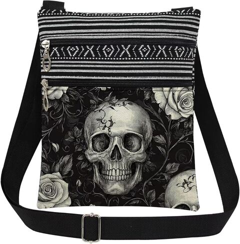 Halloween Gifts for Women Skull Messenger Bag Adjustable Strap Crossbody Pouch Zipper Present in Saudi Arabia