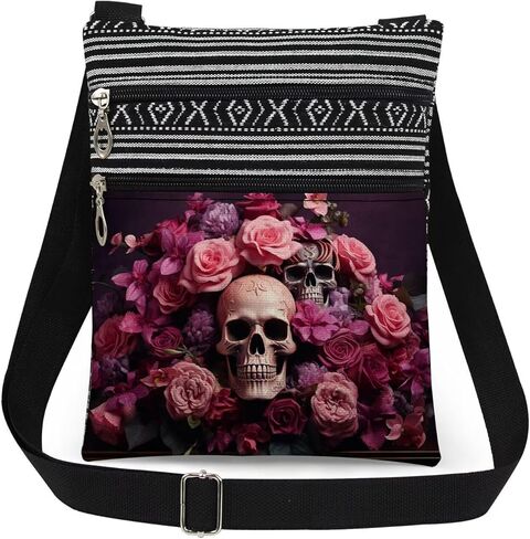 Halloween Gifts for Women Skull Messenger Bag Adjustable Strap Crossbody Pouch Zipper Present in Saudi Arabia