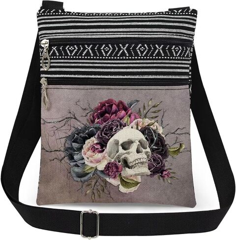 Halloween Gifts for Women Skull Messenger Bag Adjustable Strap Crossbody Pouch Zipper Present in Saudi Arabia