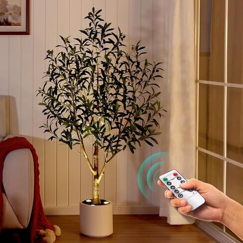 أشجار زيتون صناعية داخلية بطول 6 أقدام - نباتات وهمية واقعية مع أضواء LED عن بعد، مزارع أبيض - شجرة زيتون صناعية لديكور المنزل وغرفة المعيشة وأرضية المكتب وغرفة النوم، VN214 in Kuwait