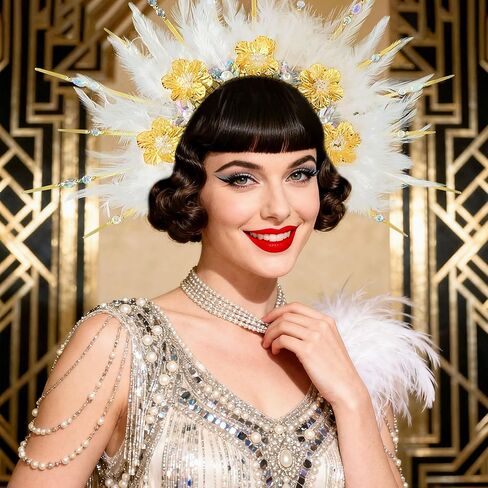 JeVenis Feather Headpiece 1920s Carnival Accessories Headdress Mardi Gras Rave Festival for Women Flapper Costume Supplies in Saudi Arabia