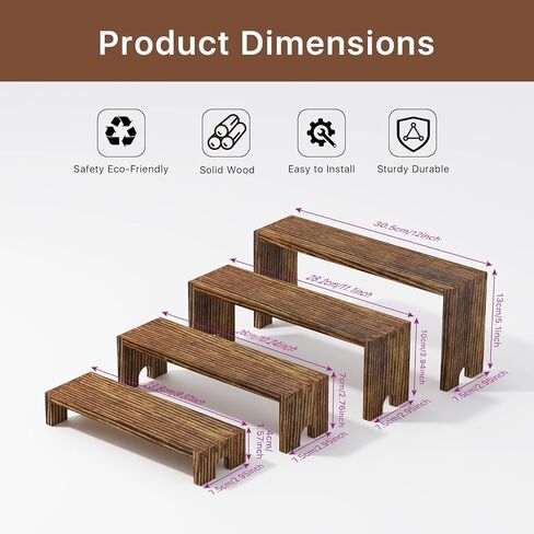 2 Set Wooden Riser Display Stands,4 Tier Stackable Cupcake Stand,Wood Dessert Table Display Set,Perfume Organizer Stand,Display Shelf for food,figures,& Farmhouse Decor in Saudi Arabia