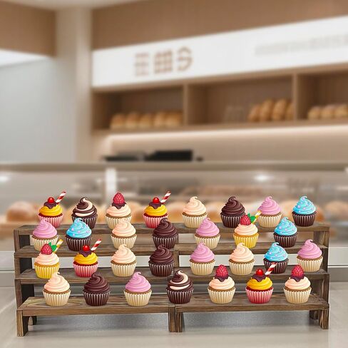 2 Set Wooden Riser Display Stands,4 Tier Stackable Cupcake Stand,Wood Dessert Table Display Set,Perfume Organizer Stand,Display Shelf for food,figures,& Farmhouse Decor in Saudi Arabia