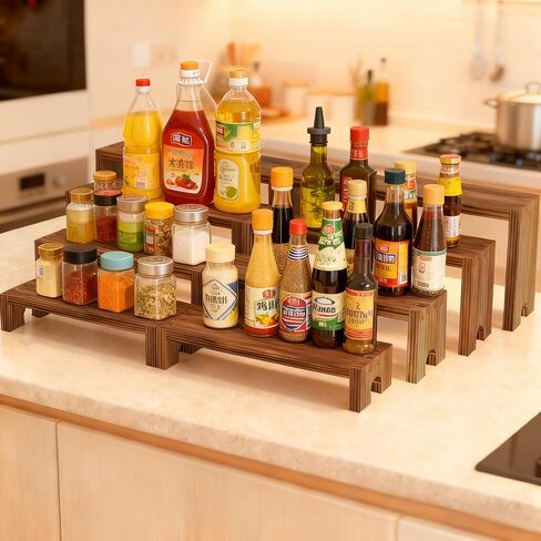 2 Set Wooden Riser Display Stands,4 Tier Stackable Cupcake Stand,Wood Dessert Table Display Set,Perfume Organizer Stand,Display Shelf for food,figures,& Farmhouse Decor in Saudi Arabia