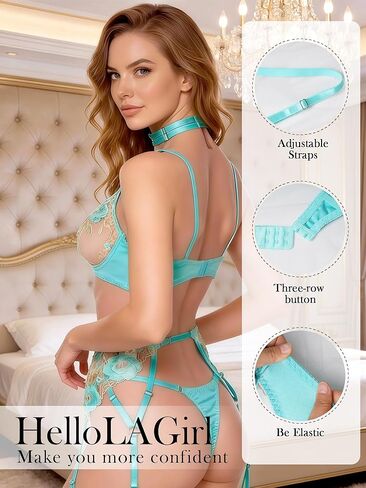 Sexy Lingerie Set for Women,Lace Womens Lingeries flower Teddy Lingerie 3 Piece with Garter Belt in Saudi Arabia