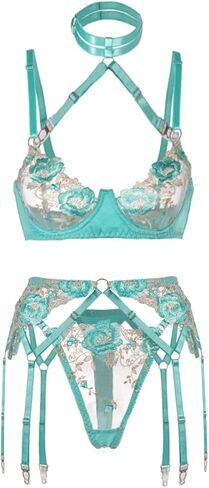 Sexy Lingerie Set for Women,Lace Womens Lingeries flower Teddy Lingerie 3 Piece with Garter Belt in Saudi Arabia