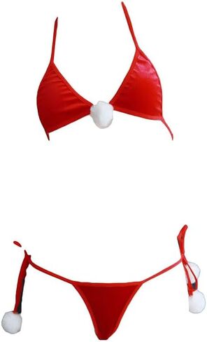 Women's Christmas Halter Mini Bikini Playful Pom-Pom Bow Lingerie Fall Winter Lingerie Swimwear in Saudi Arabia