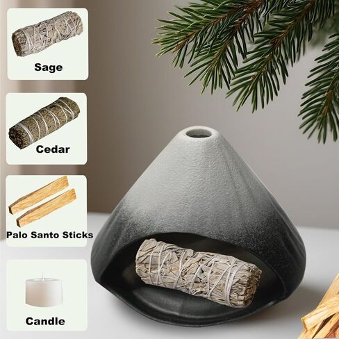 Ceramic Palo Santo Holder,Fuji Mountain Shape Incense Stick Burner for Yoga,Meditation,and Energy Cleansing Shower, Anxiety Relief for Women,Meditation with Gift Box (Black and White) in Saudi Arabia