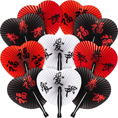 Jetec 10 Pieces Chinese New Year Fans Red Chinese Decorations Chinese Character Folding Fan Oriental Handheld Paper Fans Japanese Fan for 2025 Lunar New Year Snake Festival Wedding Supply Decor in Saudi Arabia