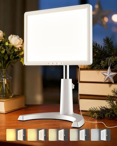 Light Therapy Lamp, 12000 Lux Full Spectrum 3 in 1 Therapy Lamps LED Sunlight, Adjustable 10 Brightness 5 Color Modes, Timer, Height, Angle& Detachable Stand, White in Saudi Arabia