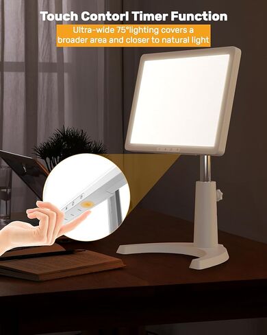 Light Therapy Lamp, 12000 Lux Full Spectrum 3 in 1 Therapy Lamps LED Sunlight, Adjustable 10 Brightness 5 Color Modes, Timer, Height, Angle& Detachable Stand, White in Saudi Arabia