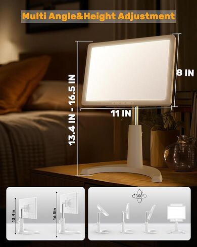 Light Therapy Lamp, 12000 Lux Full Spectrum 3 in 1 Therapy Lamps LED Sunlight, Adjustable 10 Brightness 5 Color Modes, Timer, Height, Angle& Detachable Stand, White in Saudi Arabia