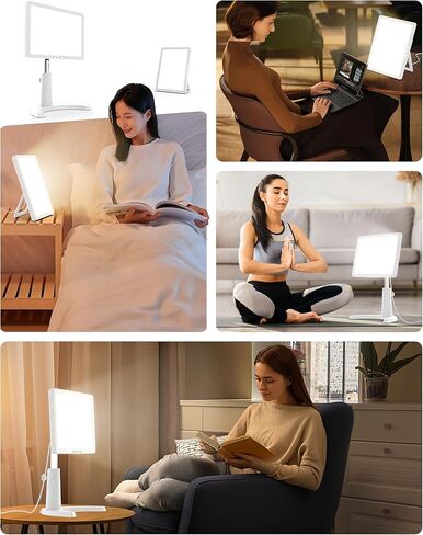 Light Therapy Lamp, 12000 Lux Full Spectrum 3 in 1 Therapy Lamps LED Sunlight, Adjustable 10 Brightness 5 Color Modes, Timer, Height, Angle& Detachable Stand, White in Saudi Arabia