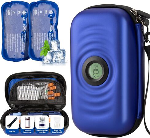 Insulin Cooler Travel Case TSA Approved with 2 Reusable Ice Packs, Travel Medication Cooler with Temperature Display, Portable Diabetes Travel Case Storing Insulin Vial & Medications Outdoors (Blue) in Saudi Arabia