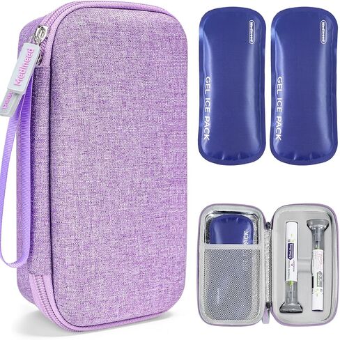 Portable Insulated Cooler Travel Case Fits 2 Zepbound or Mounjaro Injector Pens, Tirzepatide Travel Case TSA Approved with 2PCS Reusable Ice Packs, EVA Medicine Organizer for Daily Use (Purple, Big) in Saudi Arabia