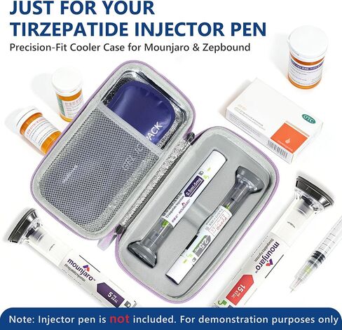 Portable Insulated Cooler Travel Case Fits 2 Zepbound or Mounjaro Injector Pens, Tirzepatide Travel Case TSA Approved with 2PCS Reusable Ice Packs, EVA Medicine Organizer for Daily Use (Purple, Big) in Saudi Arabia
