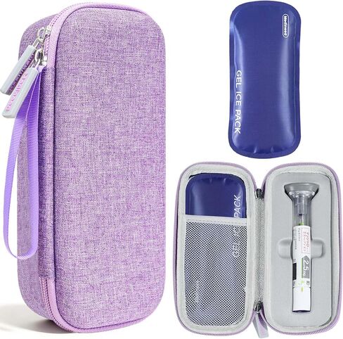 Portable Insulated Cooler Travel Case Fits 2 Zepbound or Mounjaro Injector Pens, Tirzepatide Travel Case TSA Approved with 2PCS Reusable Ice Packs, EVA Medicine Organizer for Daily Use (Purple, Big) in Saudi Arabia