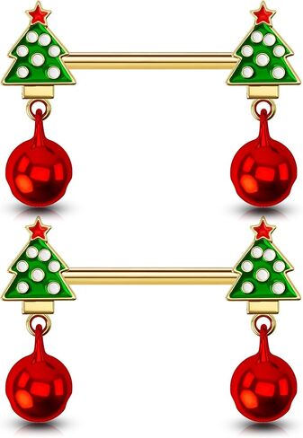 OUFER Nipple Piercing Jewelry, 316L Surgical Steel Nipple Rings, 14G Nipple Barbell, Christmas Nipple Rings for Women Men-Christmas Tree in Saudi Arabia